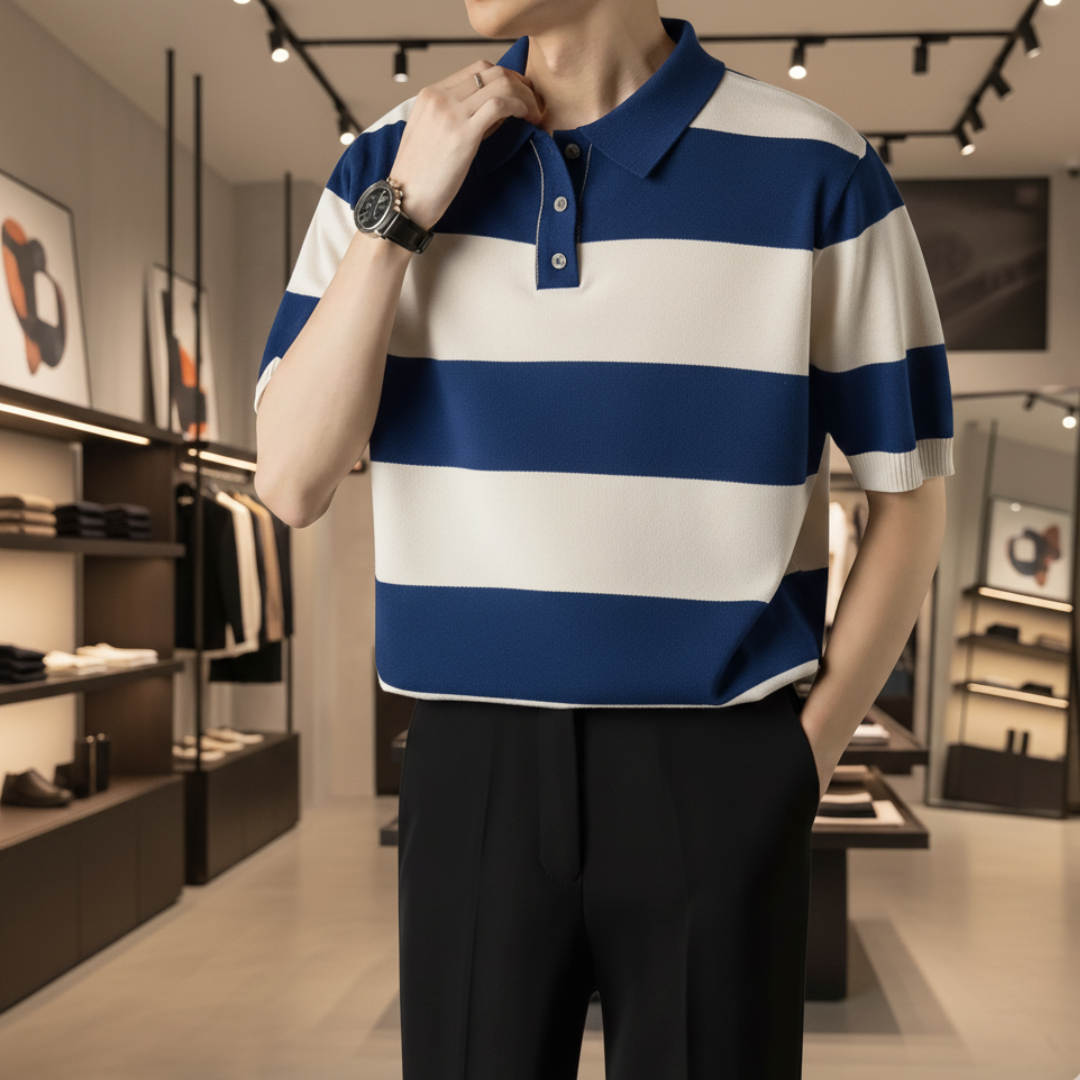 POLO LAVORATA A MAGLIA CASUAL A RIGHE