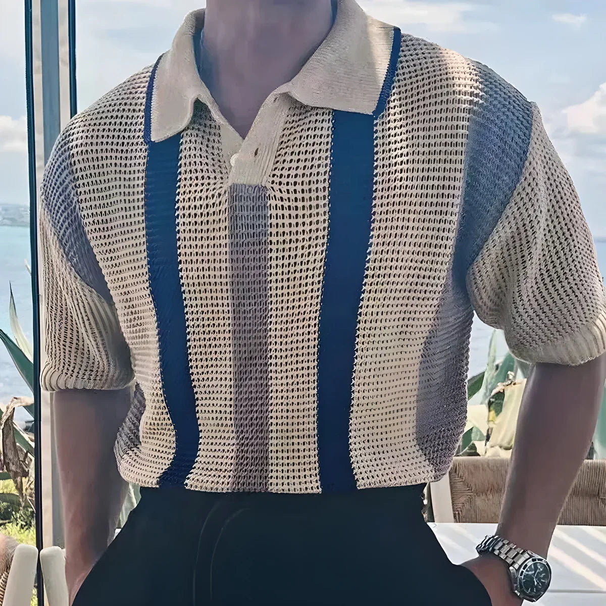 POLO LAVORATA A MANO A RIGHE