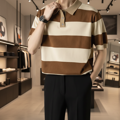 POLO LAVORATA A MAGLIA CASUAL A RIGHE