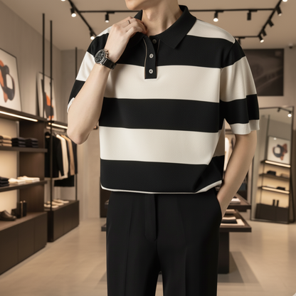 POLO LAVORATA A MAGLIA CASUAL A RIGHE