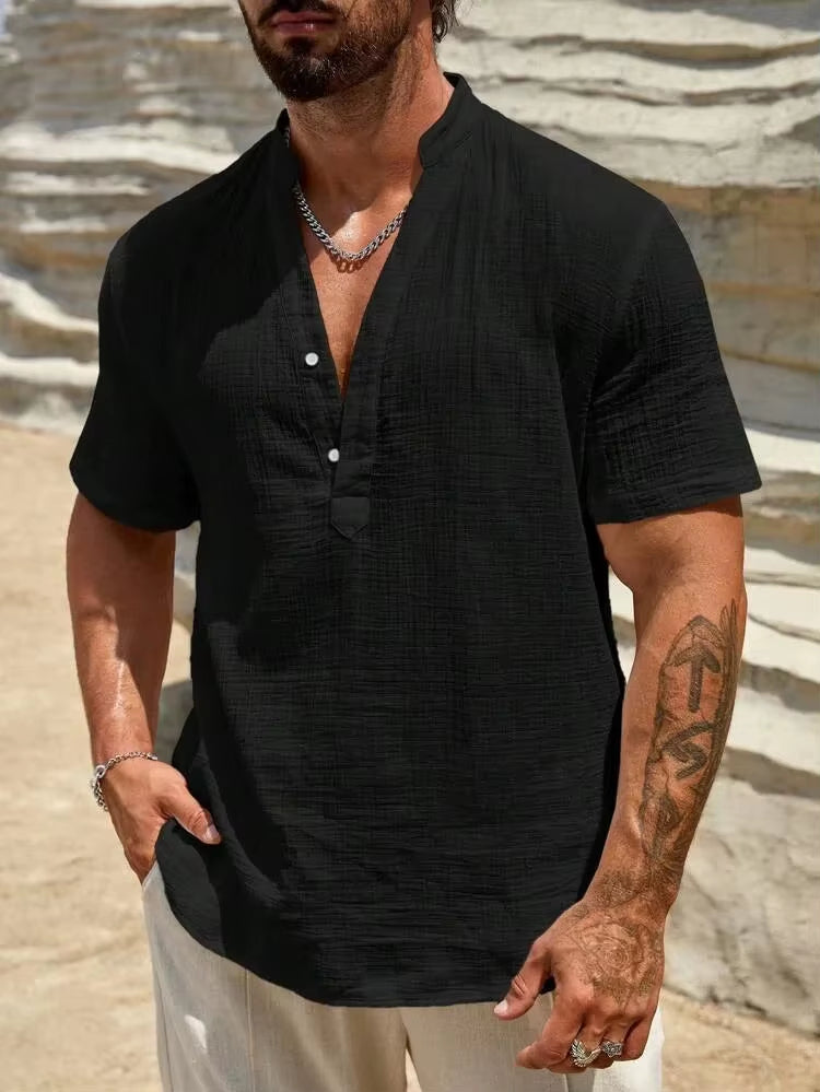 CAMICIA IN LINO CON SCOLLA A V